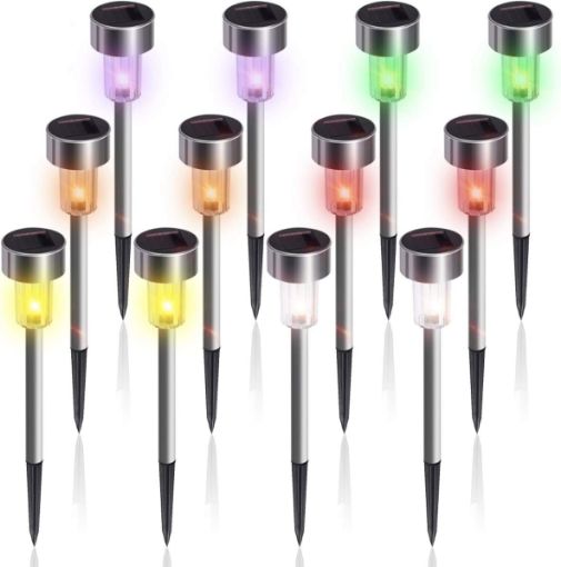 Picture of Solar Garden Lights / Path Lights, Stainless Steel Led Lights  6 Color & Pack Of 12 
