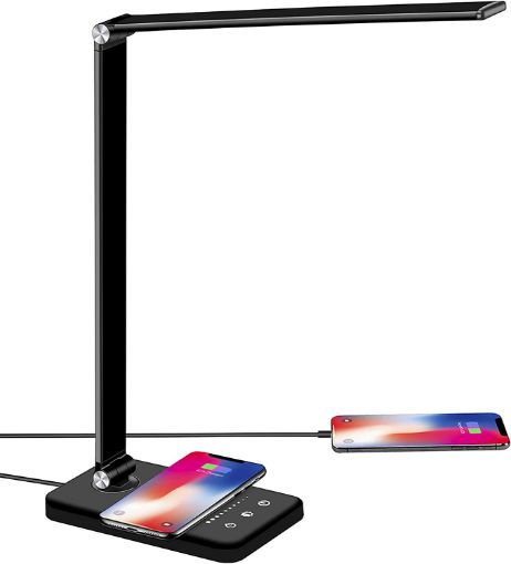 Picture of LED Desk Lamp with Wireless Charger, USB Charging Port,  Table Lamp with 10 Brightness Level