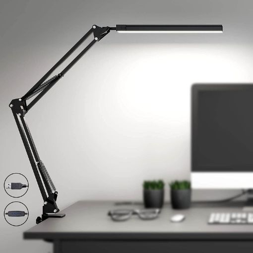 Picture of  LED Desk Lamp with Clamp, Eye-Care Dimmable Reading Light, 3 Color Modes Swing Arm Lamp