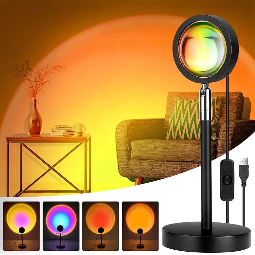 Picture of 4-in-1 Sunset Lamp, 10W USB Sunset Projector with 360° Rotation for Romantic Home Decor, Photography, Vlogs, Parties, and Festivals