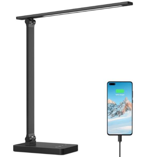 Picture of  LED Desk Lamp with USB Charging Port Dimmable Home Office Lamp, 3 Color Modes with 5 Brightness Level,(Black)