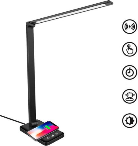 Picture of LED Desk Lamp with Wireless Charger, Dimmable Eye-Caring Desk Lamps for Home Office, USB Charging Port