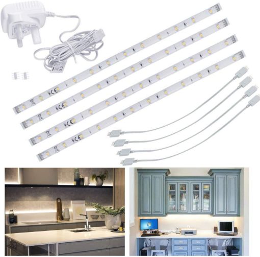 Picture of LED Under Kitchen Cupboard Cabinet Strip Lights Day Light | Cool White | 4 x 30cm Plug in 