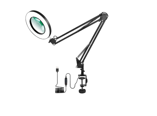 Picture of LED Magnifying Lamp with Clamp,3 Color Modes Real Glass Lens, Adjustable Swivel Arm Lighted Magnifier Table Light for Reading 