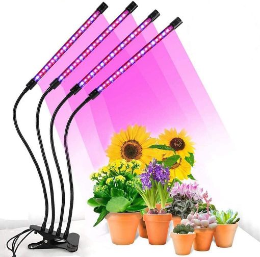 Picture of 80 LEDs  Clip-On Desk Grow Lamp, 4-Head Plant Grow Lights Full Spectrum for Indoor Plants, Auto ON & Off with 3/9/12H Timer