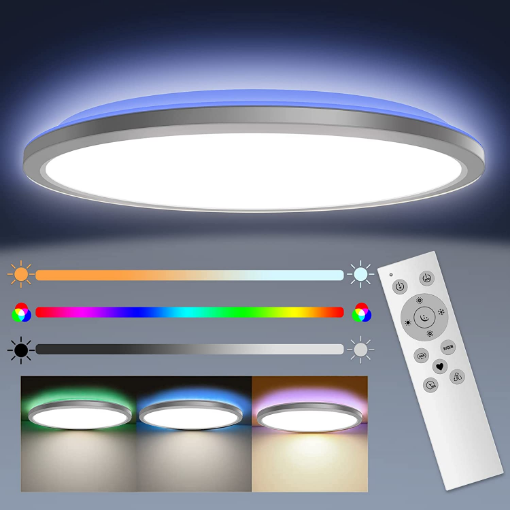 Picture of LED Ceiling Light with RGB Backlight, 24W 3200LM 3000K-6000K Dimmable, Remote Control Modern Flush Ceiling Light