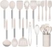 Picture of Kitchen Utensil Set, 15pcs Silicone Cooking Kitchen Utensils Set, Cooking Tools Turner Tongs Spatula Spoon for Nonstick Heat Resistant Cookware - (Khaki)