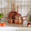Picture of Pots & Pans Set, 5 Piece Induction Safe, Non-Stick Saucepan & Frying Pan Set, Easy Clean Copper Pots & Pans Set with Glass Lids