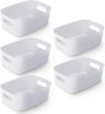 Picture of 5 Pack White Plastic Studio Storage Basket, Portable Container Boxes with Handles for Storage Organisation, Kitchen & Cupboards (25.5x17x11cm)