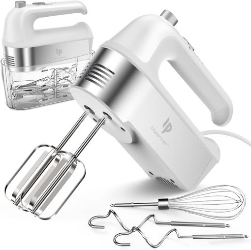 Picture of Hand Mixer Electric, 450W Kitchen Mixers with Scale Cup Storage Case, Turbo Boost/Self-Control Speed + 5 Speed + Eject Button